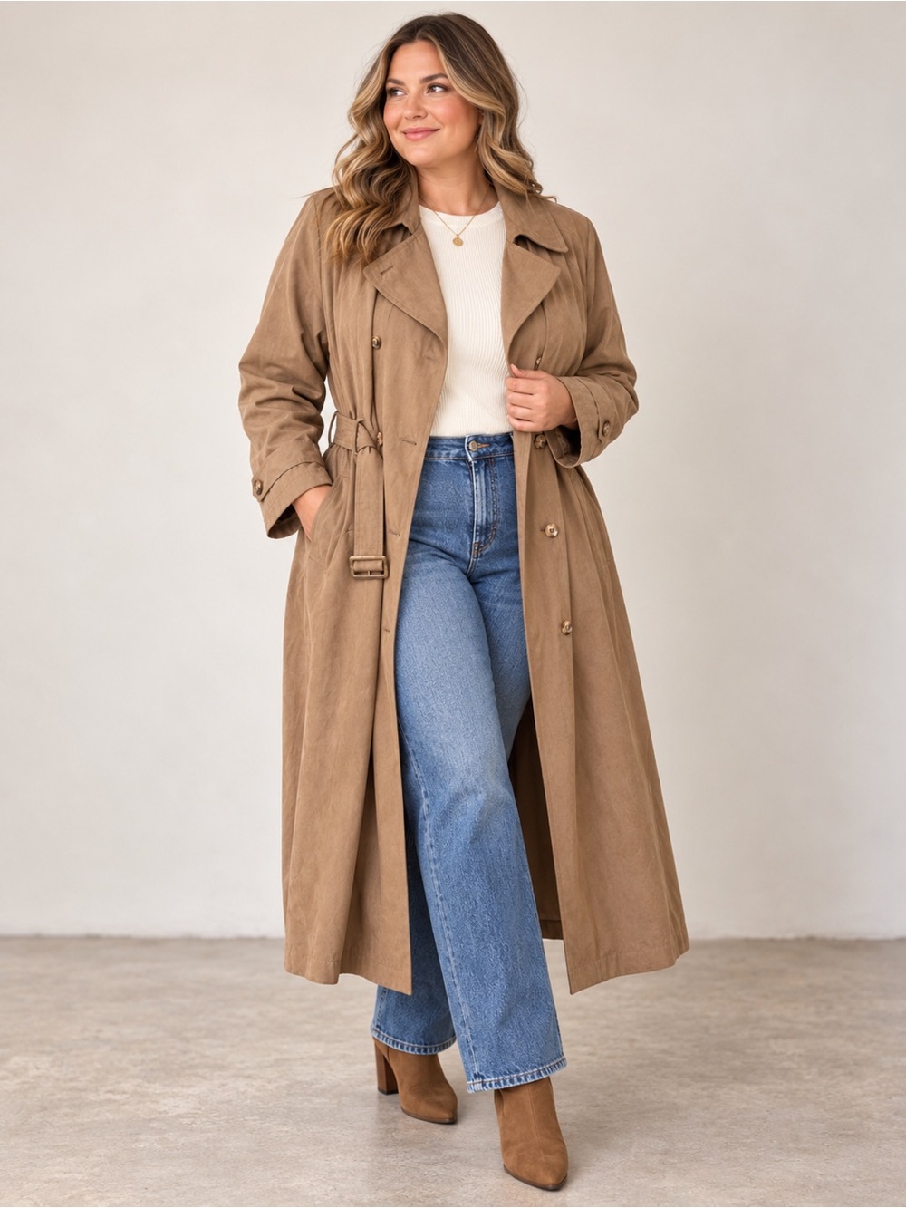 London Fog 20W Long Trench Coat Removable Liner Belted Taupe Tan